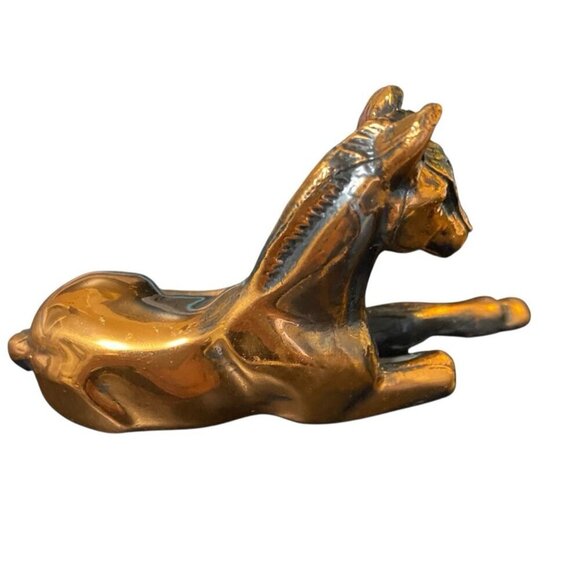 Vintage Bronze Horse Figurine Sculpture Small Horse Laying Down Mini Collectable - Picture 3 of 8